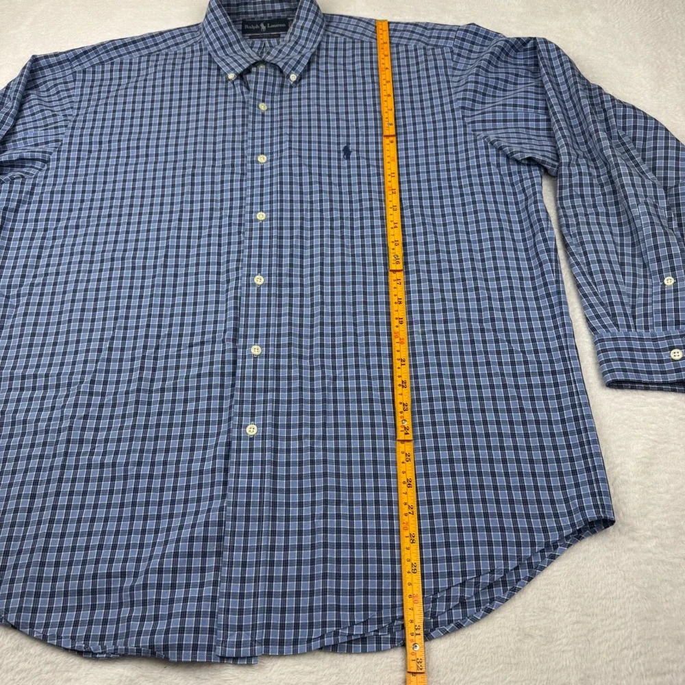 Ralph Lauren Blake Button Down Shirt Mens L Blue Check Two-Ply Cotton Long Slv